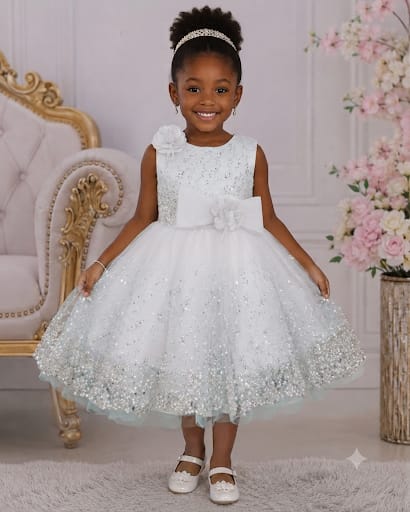 Robe de Cérémonie Blanche Fille – Tenue Élégante 12 mois à 4 ans