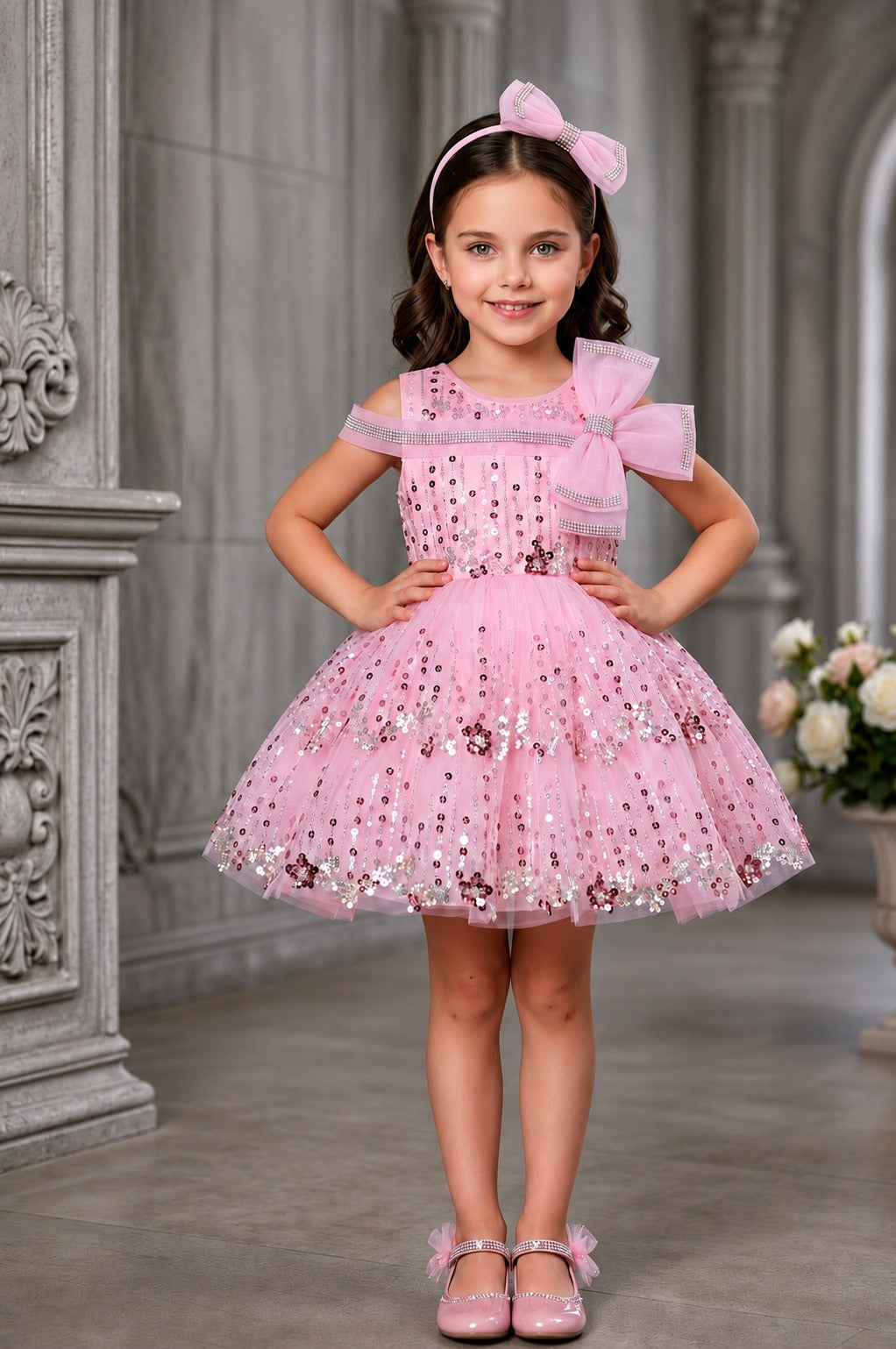 Robe de fête à sequins rose