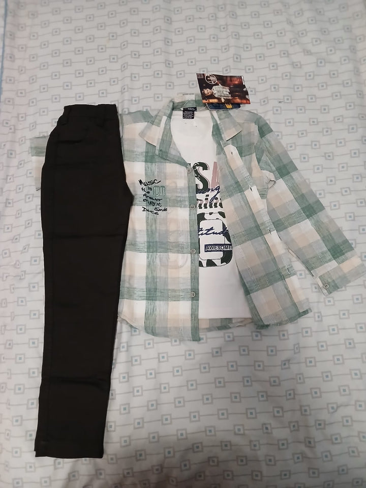 Ensemble 3 pièces garçon – Chemise, T-shirt &amp; Pantalon