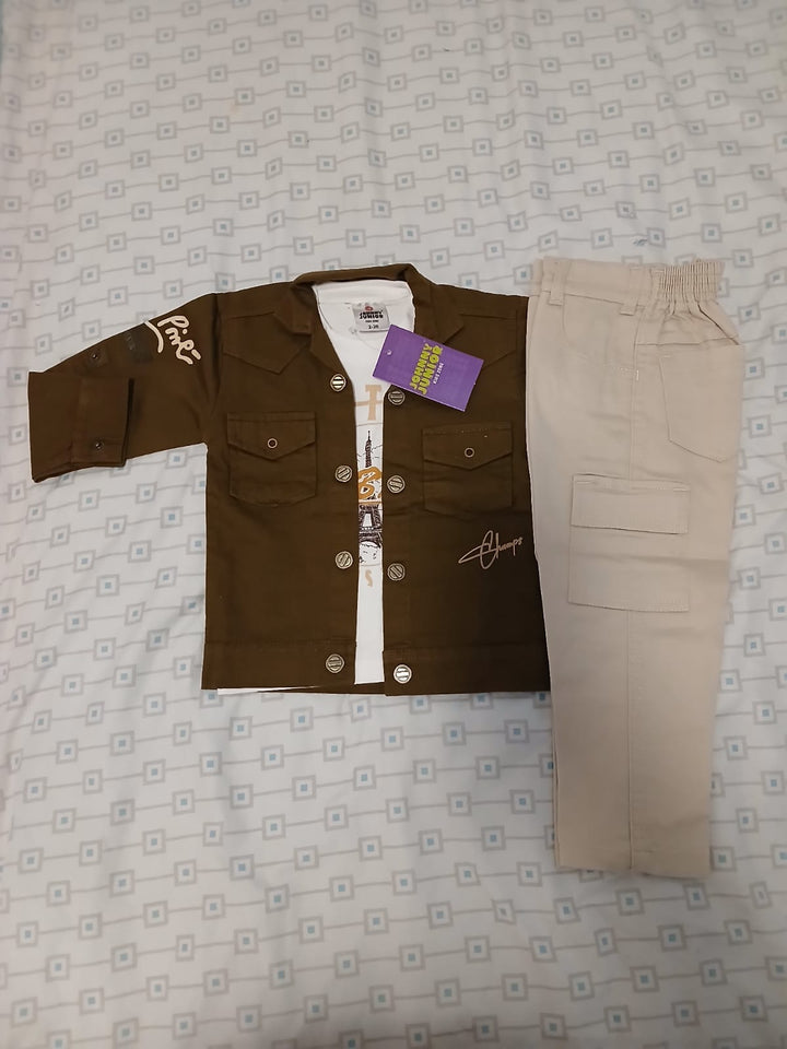 Ensemble 3 pièces Garçon – Chemise, T-shirt &amp; Pantalon Cargo 