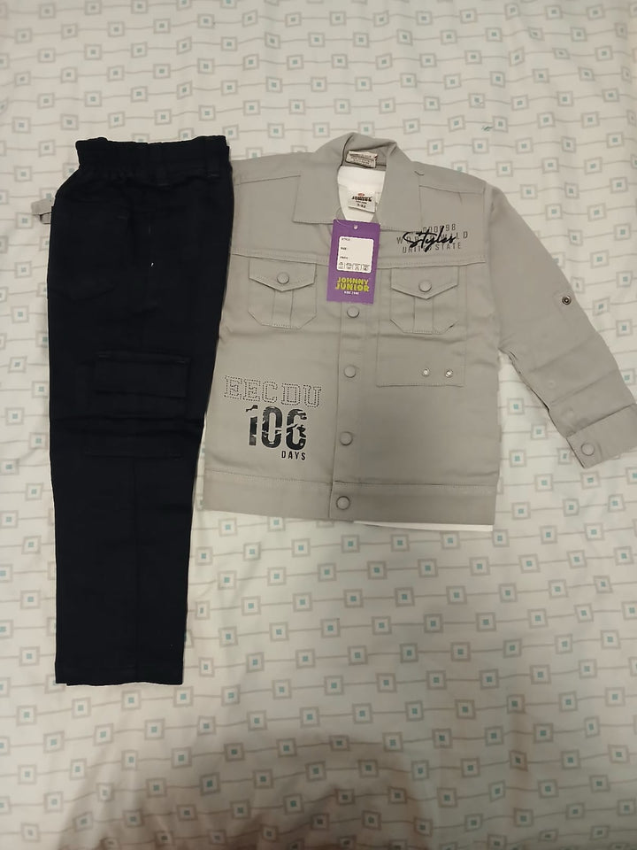 Ensemble 3 pièces Garçon – Chemise, T-shirt &amp; Pantalon Cargo Gris 