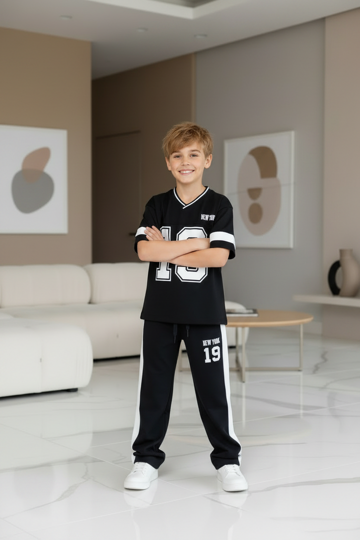 Ensemble Jogging New York 19 Garçon – Noir &amp; Bleu Marine