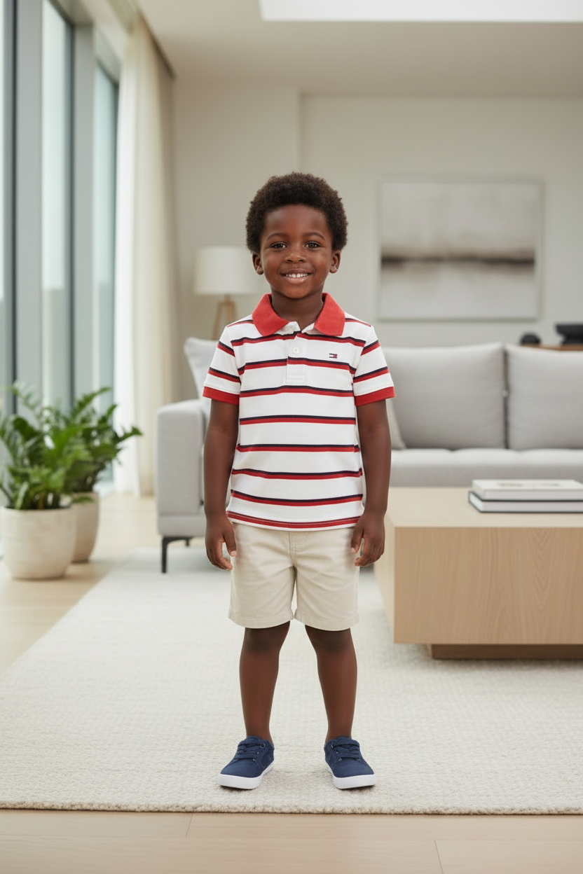 Polo Enfant Garçon – Rayures Blanc &amp; Rouge | 4–15 ans