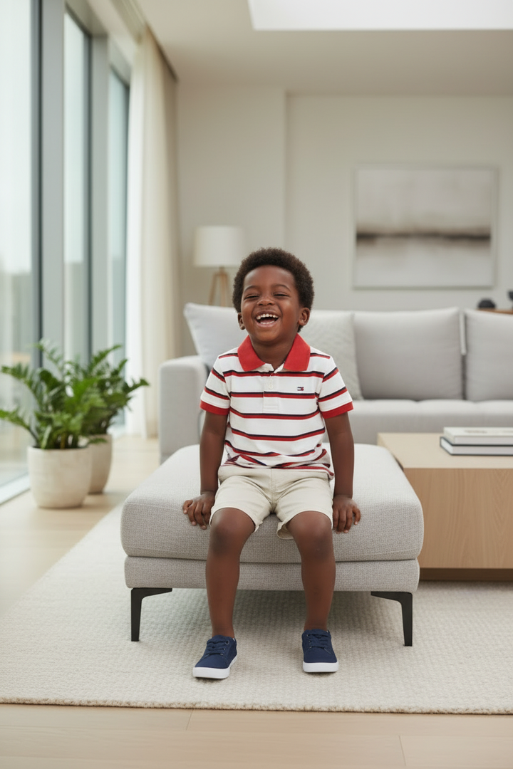 Polo Enfant Garçon – Rayures Blanc &amp; Rouge | 4–15 ans