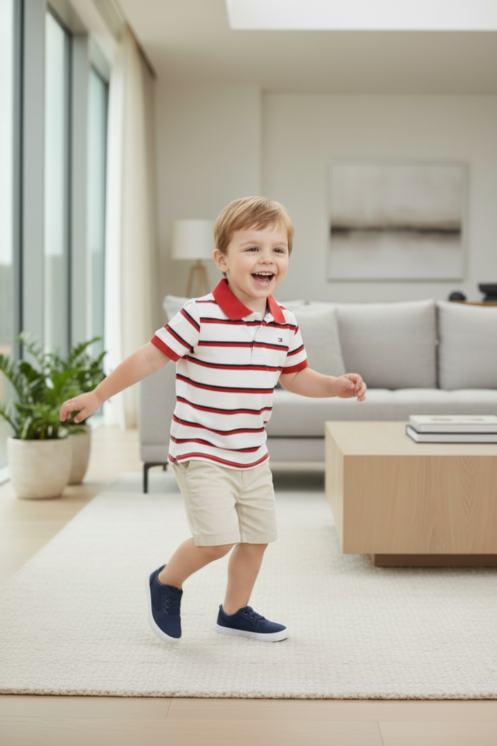 Polo Enfant Garçon – Rayures Blanc &amp; Rouge | 4–15 ans