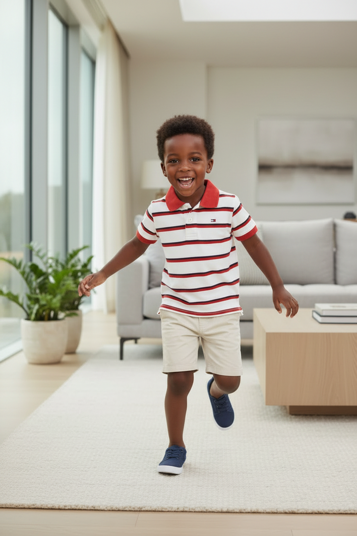 Polo Enfant Garçon – Rayures Blanc &amp; Rouge | 4–15 ans