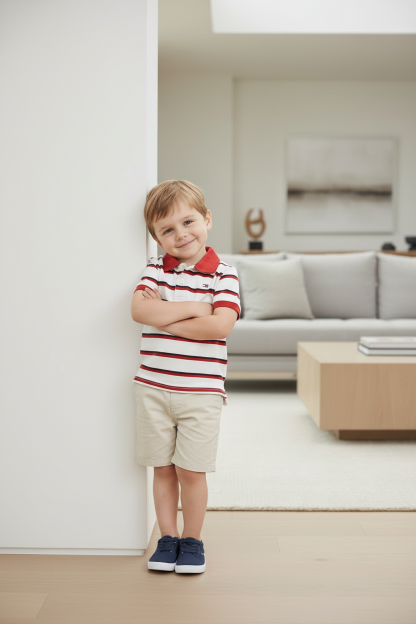 Polo Enfant Garçon – Rayures Blanc &amp; Rouge | 4–15 ans