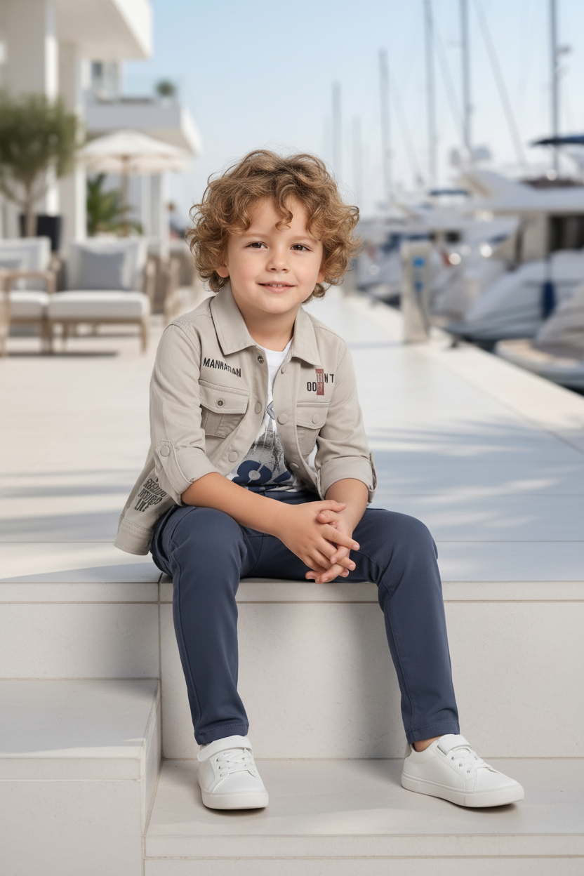 Ensemble 3 pièces Garçon – Chemise, T-shirt &amp; Pantalon Cargo Gris 