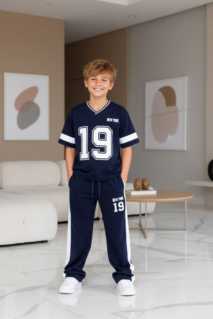 Ensemble Jogging New York 19 Garçon – Noir &amp; Bleu Marine