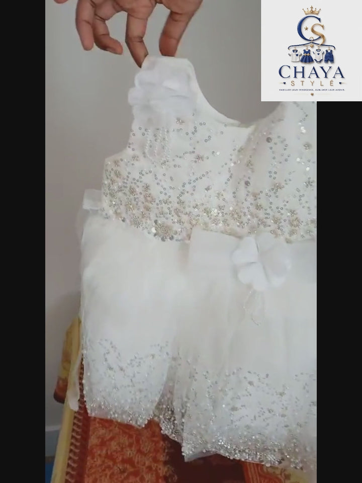Robe de Cérémonie Blanche Fille – Tenue Élégante 12 mois à 4 ans